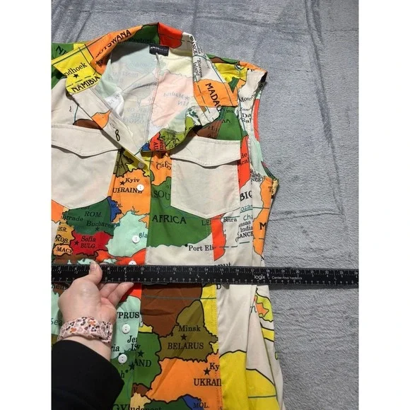 XPluswear Map Print Dress Women XL Multicolor Sleeveless Button Front Shirt - Picture 7 of 11